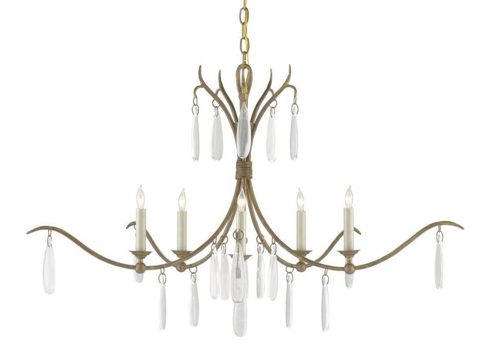 Currey and Company Marshallia Small Gold Chandelier Rustic Gold, Faux Rock Crystal
