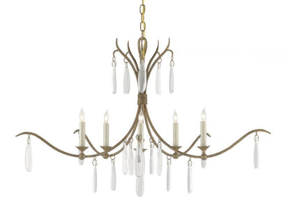 Currey and Company Marshallia Small Gold Chandelier Rustic Gold, Faux Rock Crystal