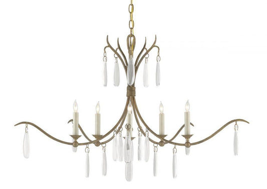 Currey and Company Marshallia Small Gold Chandelier Rustic Gold, Faux Rock Crystal