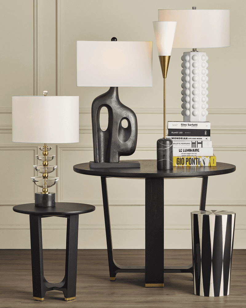 Currey and Company Martini Black Torchiere Table Lamp