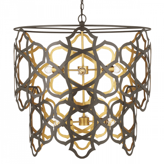 Currey and Company Mauresque Medium Bronze & Gold Chandelier Bronze Gold, Contemporary Gold Leaf