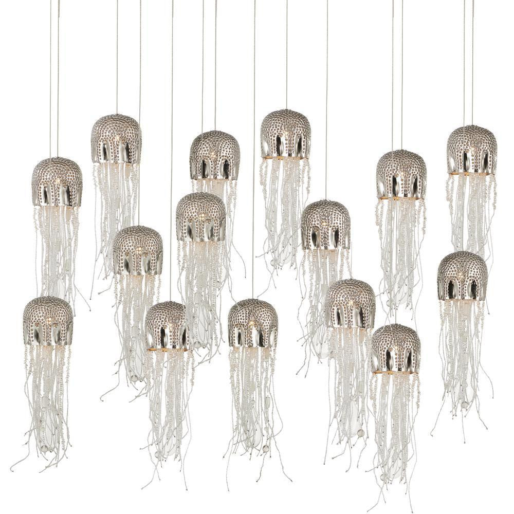 Currey and Company Medusa 15-Light Linear Multi-Drop Pendant Nickel, Clear, Silver