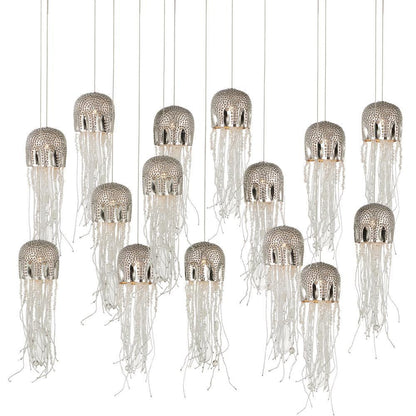 Currey and Company Medusa 15-Light Linear Multi-Drop Pendant Nickel, Clear, Silver