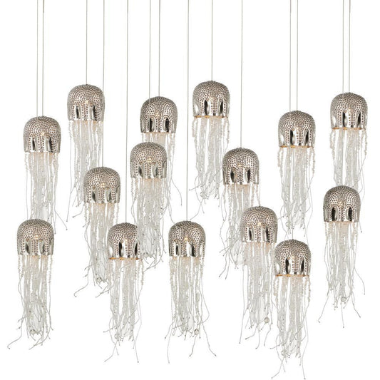Currey and Company Medusa 15-Light Linear Multi-Drop Pendant Nickel, Clear, Silver