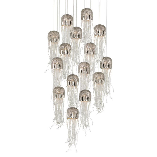 Currey and Company Medusa 15-Light Round Multi-Drop Pendant Nickel, Clear, Silver