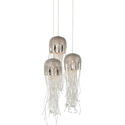 Currey and Company Medusa 3-Light Round Multi-Drop Pendant Nickel, Clear, Silver