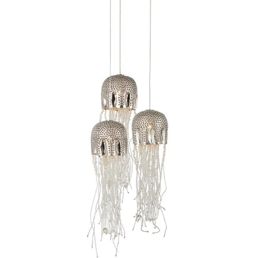 Currey and Company Medusa 3-Light Round Multi-Drop Pendant Nickel, Clear, Silver