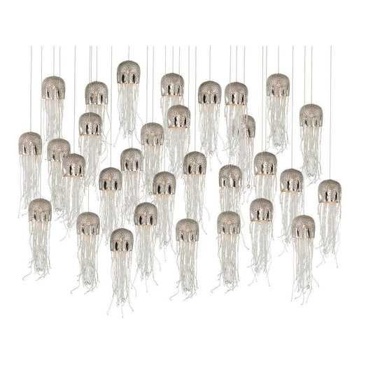 Currey and Company Medusa 30-Light Linear Multi-Drop Pendant Nickel, Clear, Silver