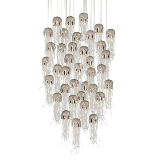 Currey and Company Medusa 36-Light Round Multi-Drop Pendant Nickel, Clear, Silver