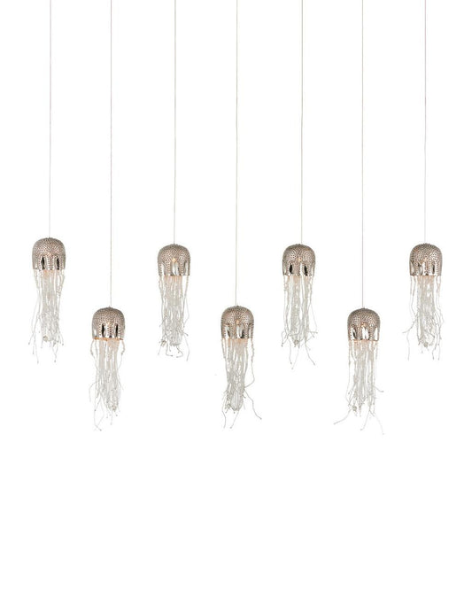 Currey and Company Medusa 7-Light Linear Multi-Drop Pendant Nickel, Clear, Silver