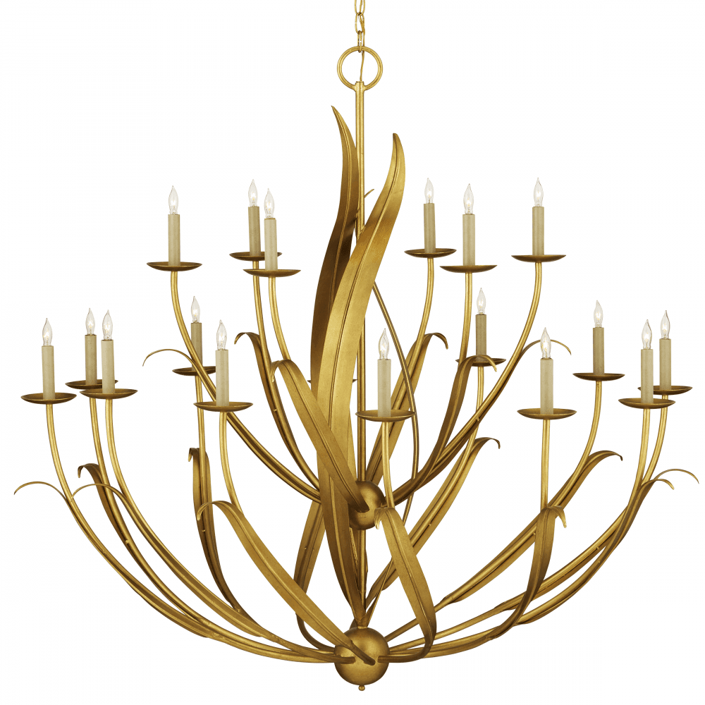 Currey and Company Menefee Large Gold Chandelier Antique Gold Leaf