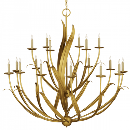 Currey and Company Menefee Large Gold Chandelier Antique Gold Leaf