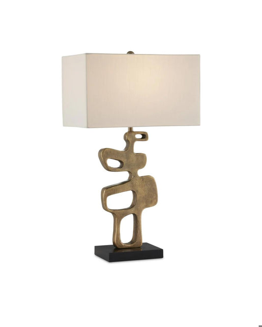 Currey and Company Mithra Brass Table Lamp Antique Brass, Black