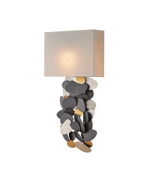 Currey and Company Moon Dust Wall Sconce Hiroshi Gray, Contemporary Gold Leaf, Conte