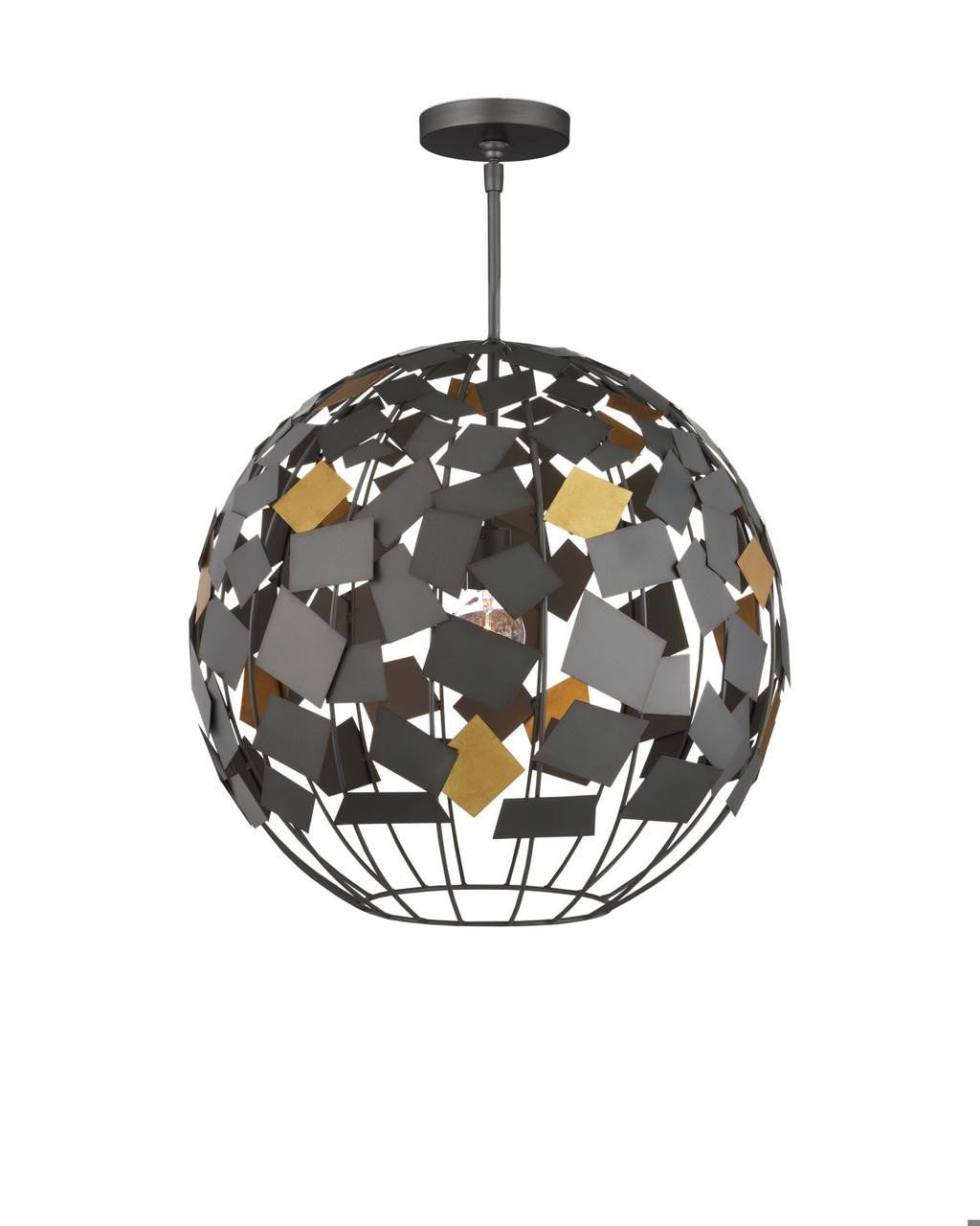 Currey and Company Moon Night Gray & Gold Orb Chandelier Hiroshi Gray, Contemporary Gold Leaf