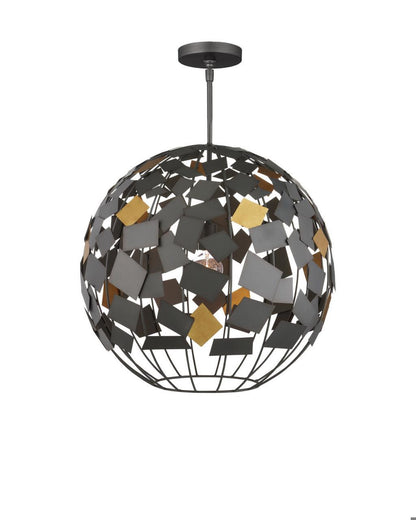 Currey and Company Moon Night Gray & Gold Orb Chandelier Hiroshi Gray, Contemporary Gold Leaf