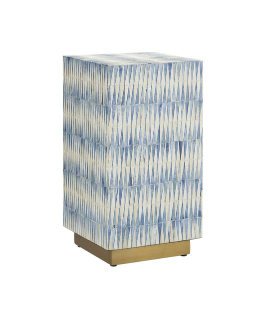 Currey and Company Nadene Blue & White Accent Table Blue, Natural, Brushed Brass