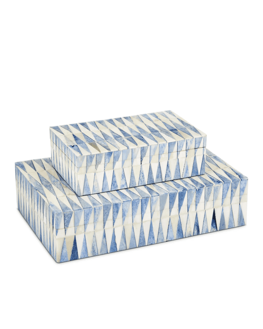 Currey and Company Nadene Box, Set of 2 Blue, White