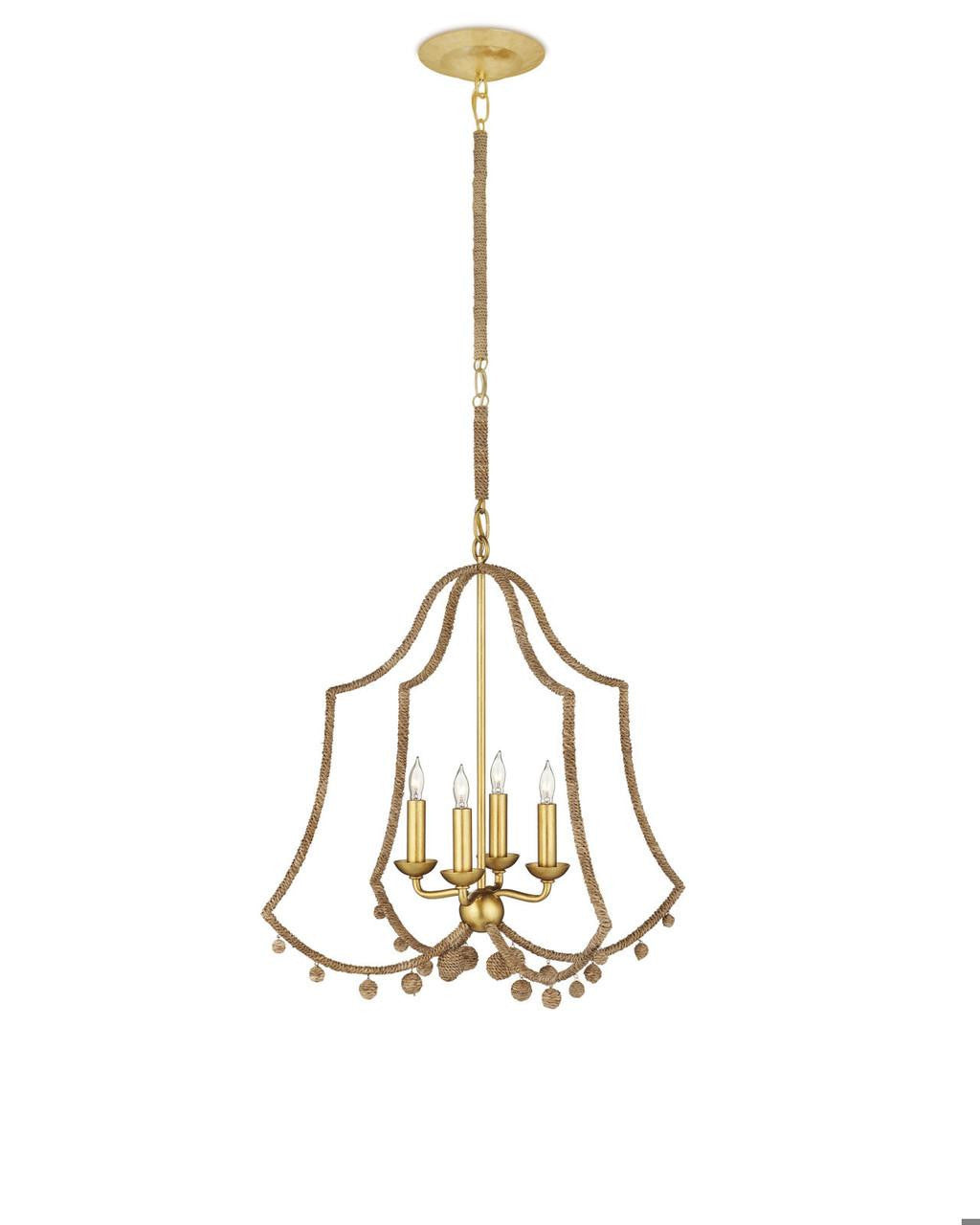 Currey and Company Nimes Chandelier Natural Rope, Contemporary Gold Leaf