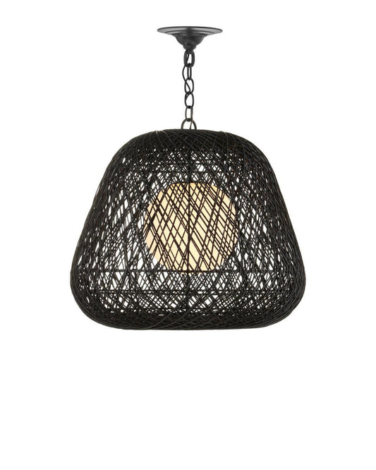 Currey and Company Osbert Black Pendant Black, Satin Black, White