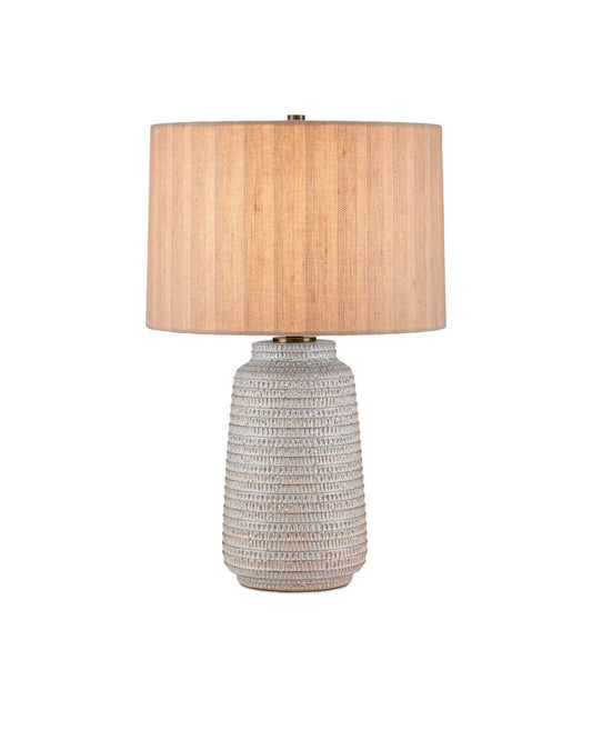 Currey and Company Owen Table Lamp Off-White, Light Brown, Antique Brass