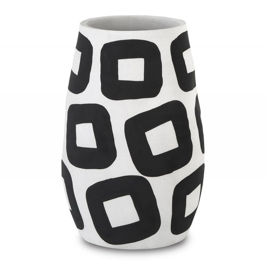 Currey and Company Pagliacci Large Black & White Vase White, Black