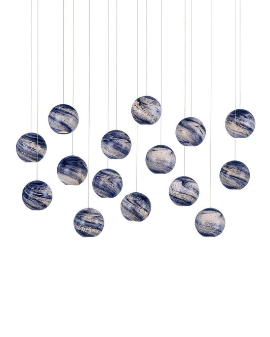Currey and Company Palatino 15-Light Linear Multi-Drop Pendant Earth with Speckles, Silver