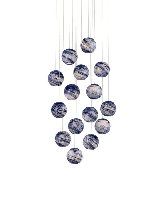 Currey and Company Palatino 15-Light Round Multi-Drop Pendant Earth with Speckles, Silver