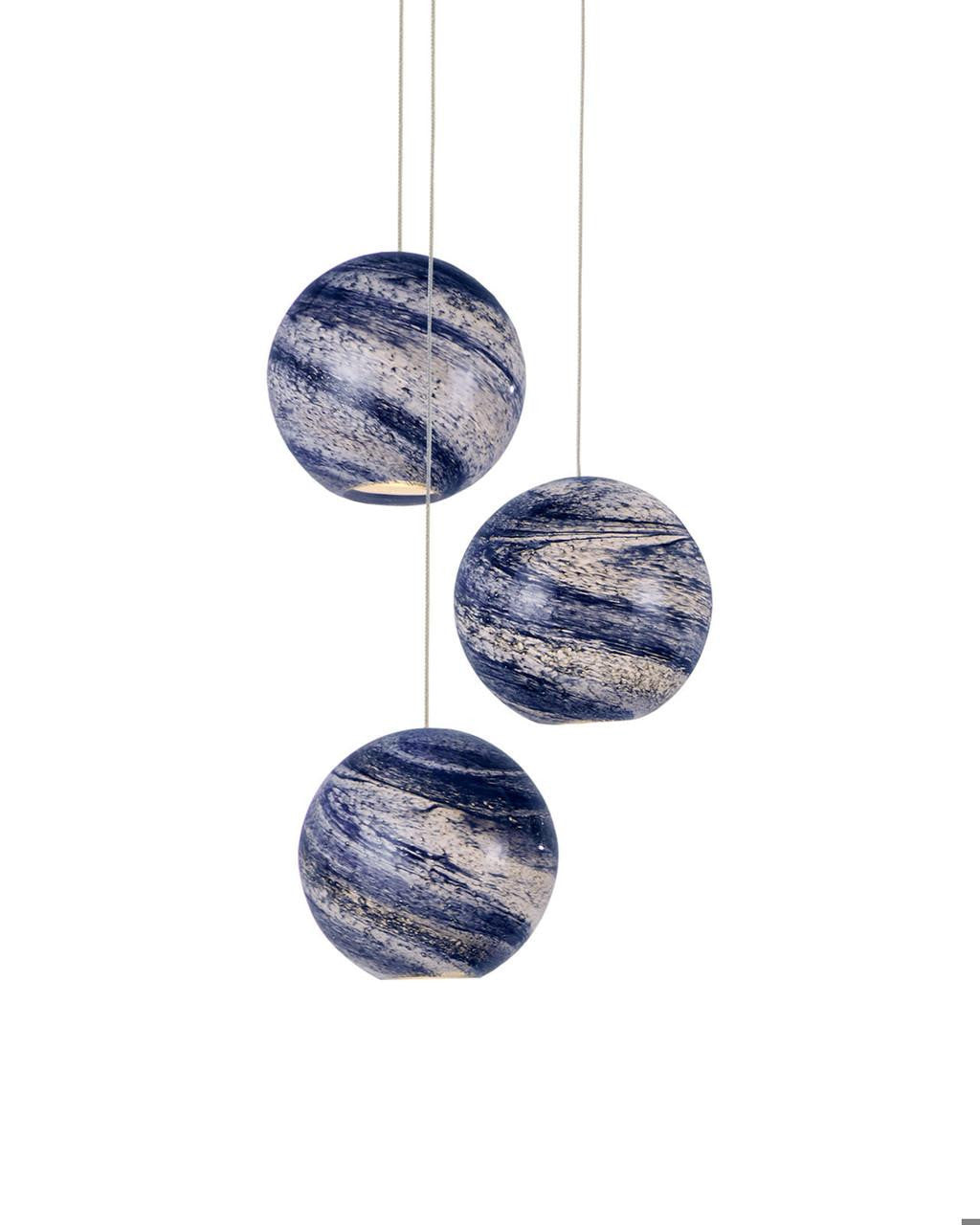 Currey and Company Palatino 3-Light Round Multi-Drop Pendant Earth with Speckles, Silver