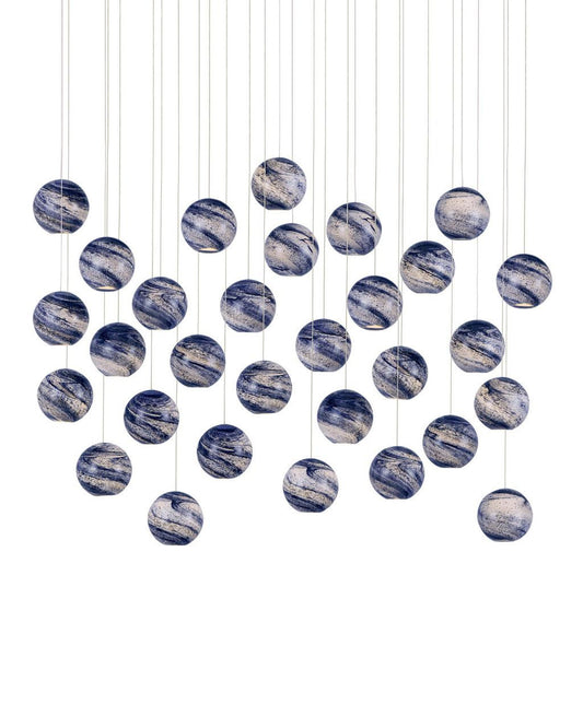 Currey and Company Palatino 30-Light Linear Multi-Drop Pendant Earth with Speckles, Silver