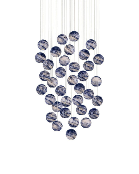 Currey and Company Palatino 36-Light Round Multi-Drop Pendant Earth with Speckles, Silver