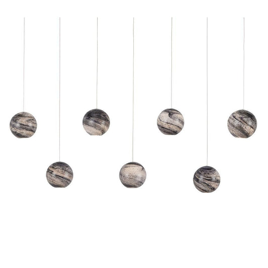 Currey and Company Palatino 7-Light Linear Multi-Drop Pendant Earth with Speckles, Silver