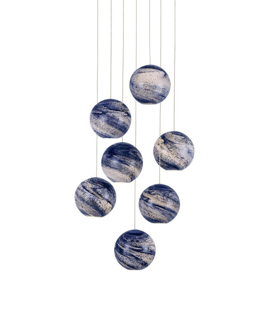 Currey and Company Palatino 7-Light Round Multi-Drop Pendant Earth with Speckles, Silver