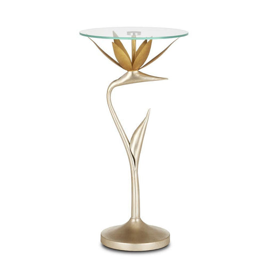 Currey and Company Paradiso Silver & Gold Accent Table Contemporary Silver Leaf, Contemporary Gold