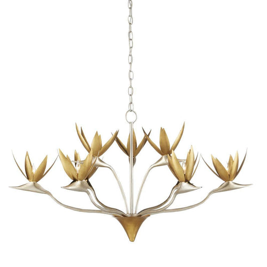 Currey and Company Paradiso Silver & Gold Chandelier Contemporary Silver Leaf, Contemporary Gold