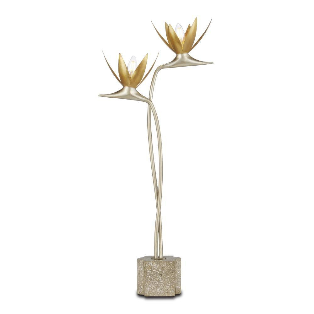 Currey and Company Paradiso Silver & Gold Table Lamp Contemporary Silver Leaf, Contemporary Gold