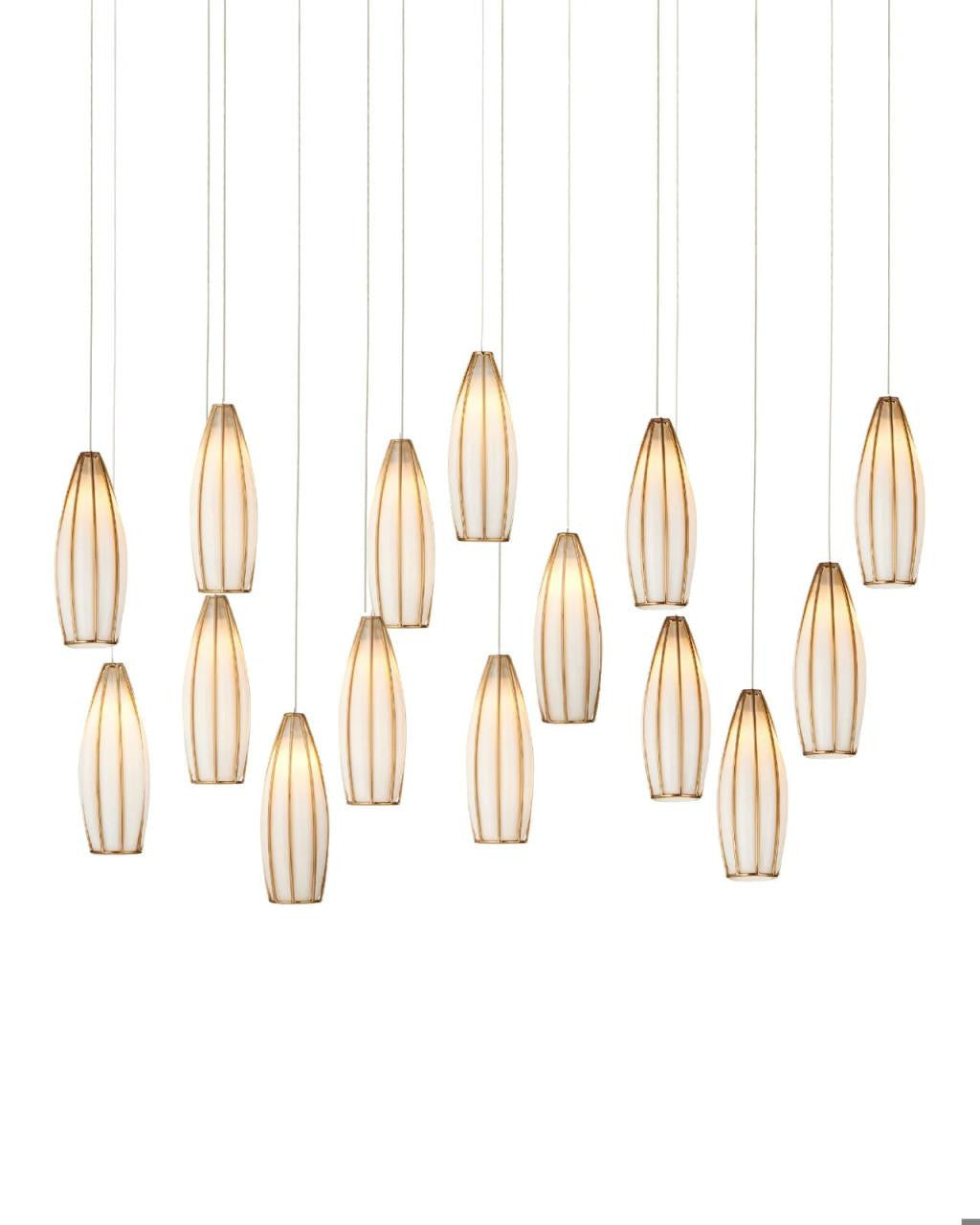 Currey and Company Parish 15-Light Linear Multi-Drop Pendant White, Antique Brass, Silver