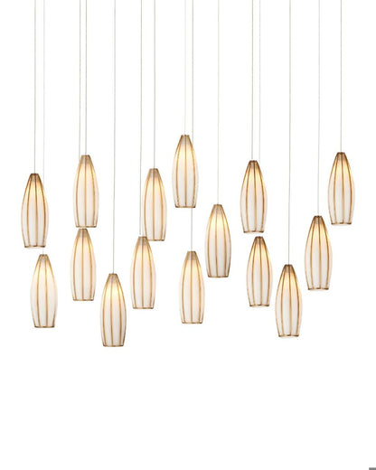 Currey and Company Parish 15-Light Linear Multi-Drop Pendant White, Antique Brass, Silver
