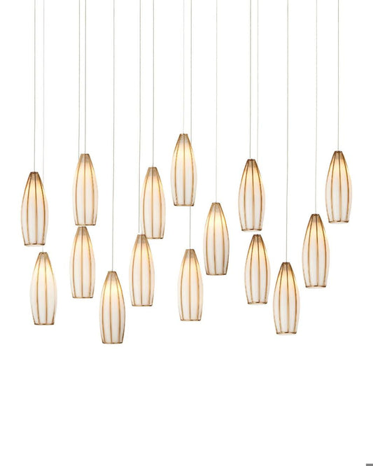 Currey and Company Parish 15-Light Linear Multi-Drop Pendant White, Antique Brass, Silver