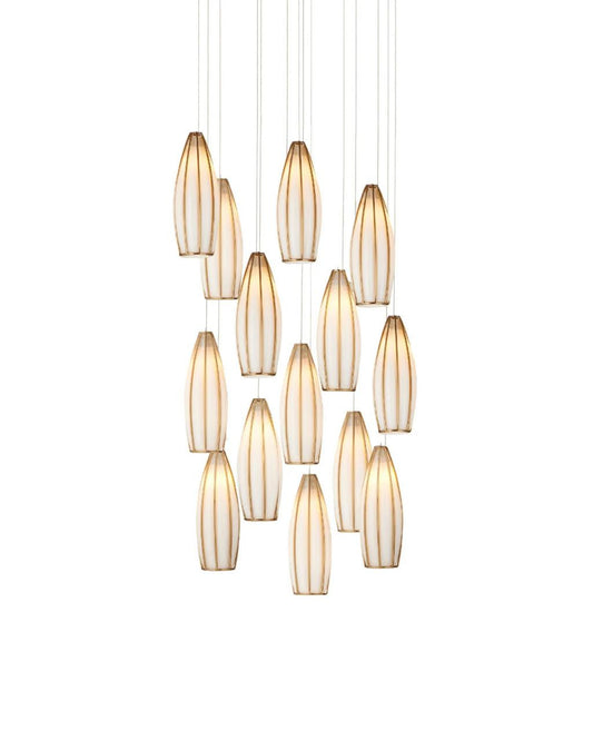 Currey and Company Parish 15-Light Round Multi-Drop Pendant White, Antique Brass, Silver