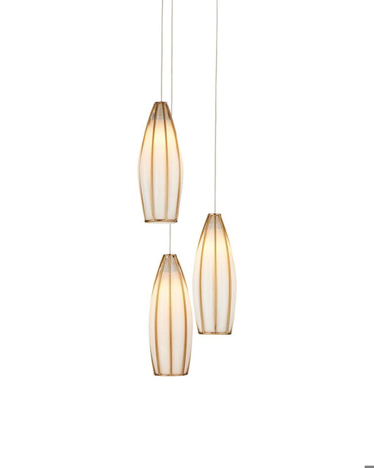 Currey and Company Parish 3-Light Round Multi-Drop Pendant White, Antique Brass, Silver
