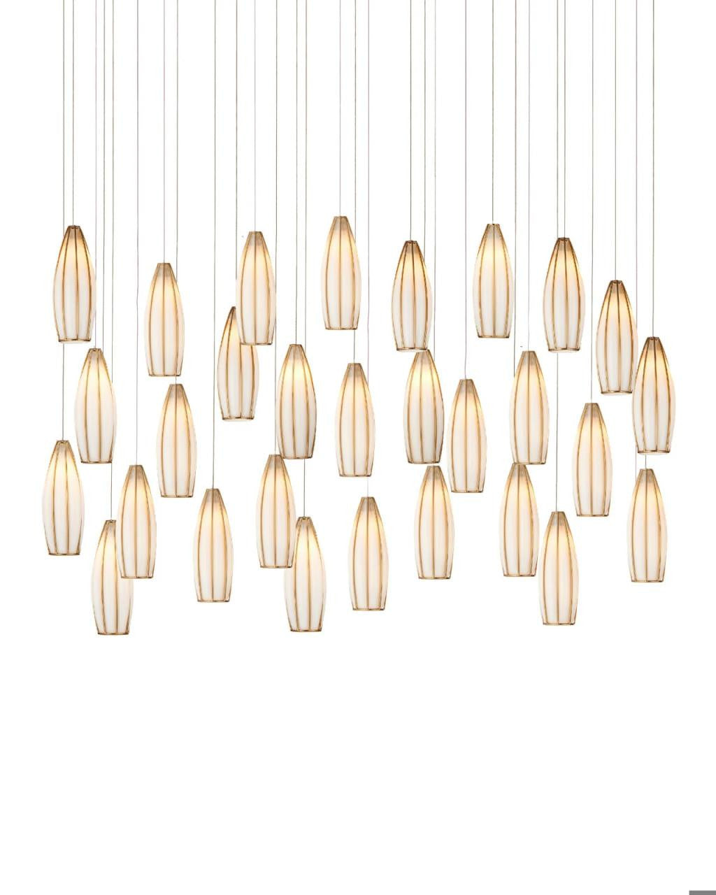 Currey and Company Parish 30-Light Linear Multi-Drop Pendant White, Antique Brass, Silver