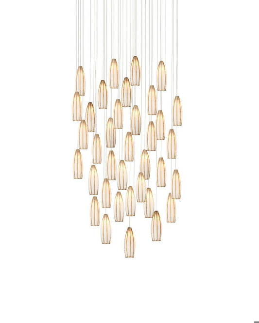 Currey and Company Parish 36-Light Round Multi-Drop Pendant White, Antique Brass, Silver