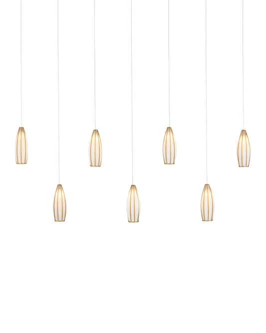 Currey and Company Parish 7-Light Linear Multi-Drop Pendant White, Antique Brass, Silver
