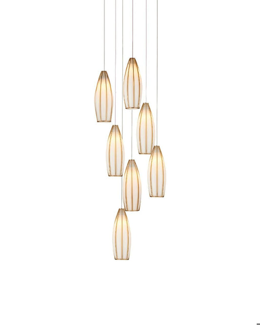 Currey and Company Parish 7-Light Round Multi-Drop Pendant White, Antique Brass, Silver
