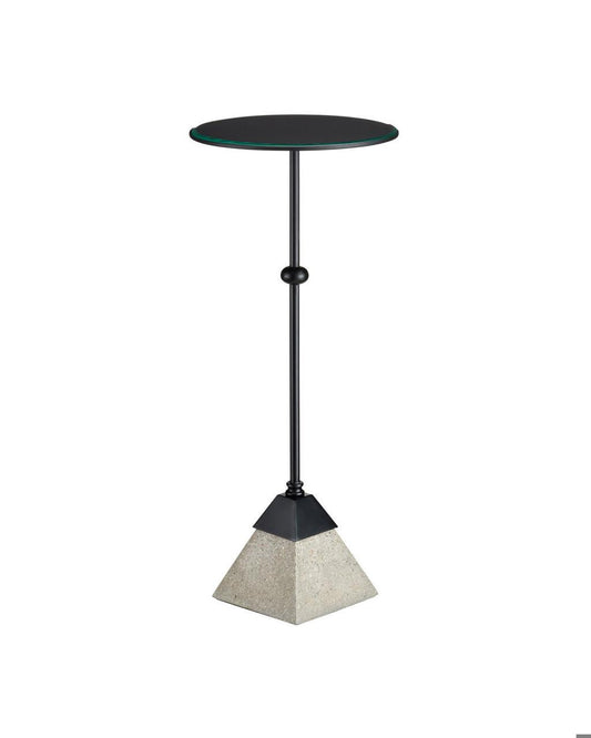 Currey and Company Parna Concrete Accent Table Satin Black, Polished Concrete, Clear