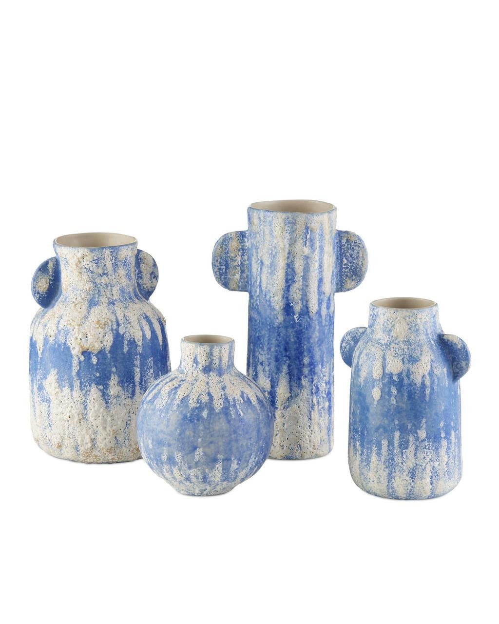 Currey and Company Paros Blue Vase, Set of 4 Blue, White