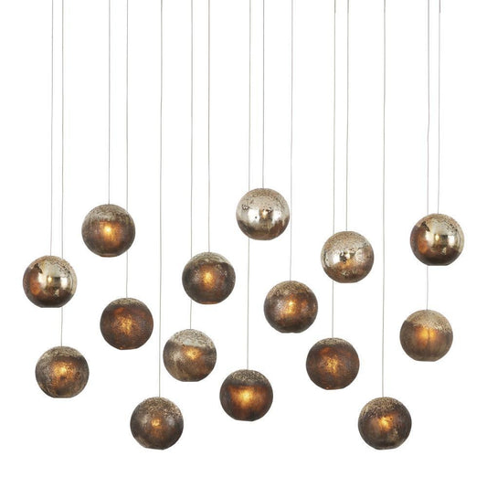 Currey and Company Pathos 15-Light Linear Multi-Drop Pendant Charcoal, Antique Silver, Antique Gold, Sil