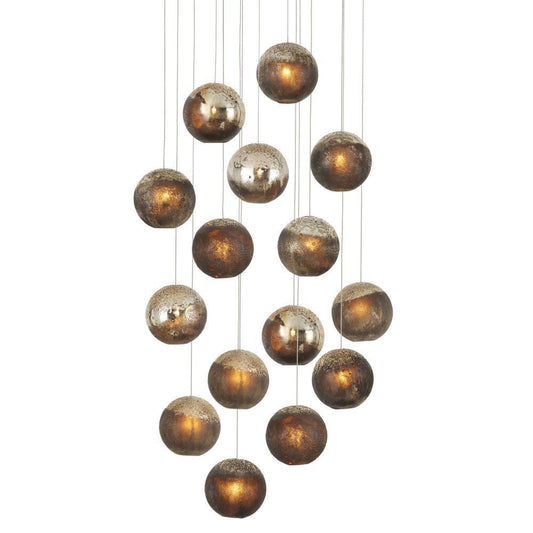 Currey and Company Pathos 15-Light Round Multi-Drop Pendant Charcoal, Antique Silver, Antique Gold, Sil