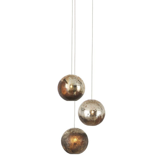 Currey and Company Pathos 3-Light Round Multi-Drop Pendant Charcoal, Antique Silver, Antique Gold, Sil